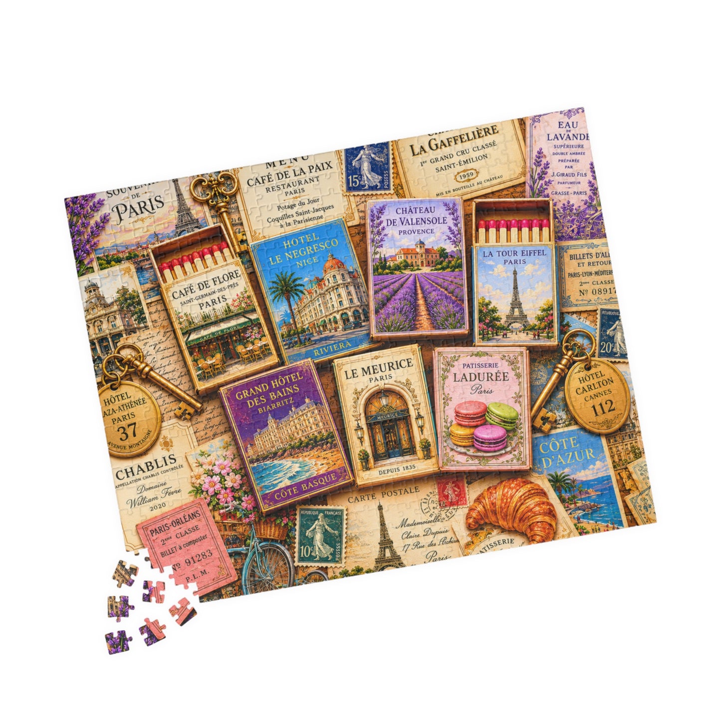 Colorful France Matchbook Puzzle | Paris Travel Memorabilia Jigsaw | French Café Collection Challenge | European Nostalgia 520 pcs (Horizontal) Puzzle The Puzzle Chest