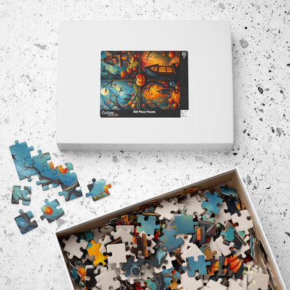 Halloween Scenery 4-Quadrant Jigsaw Puzzle - Spooky Themed Collage, Autumn Activity, Brain Teaser Game, Holiday Gift for Friends Puzzle The Puzzle Chest
