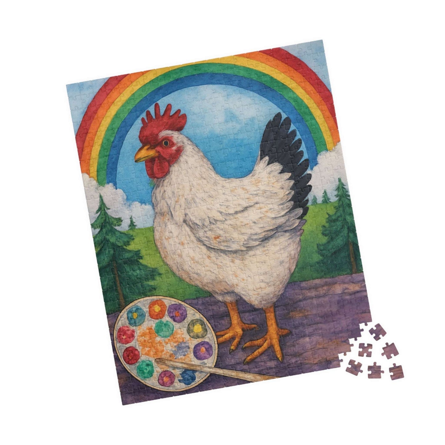 Creative Clucks Jigsaw Puzzle - Rainbow Chicken Artist 520 pcs (Vertical) Puzzle The Puzzle Chest