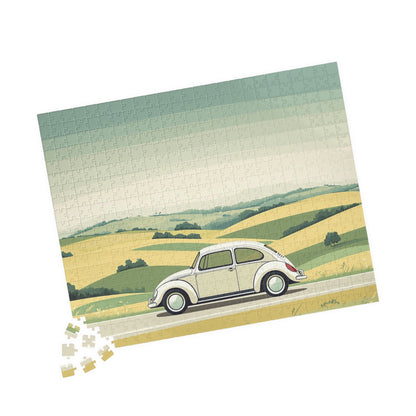 Vintage Beetle Illustration Puzzle | Scenic Countryside Jigsaw