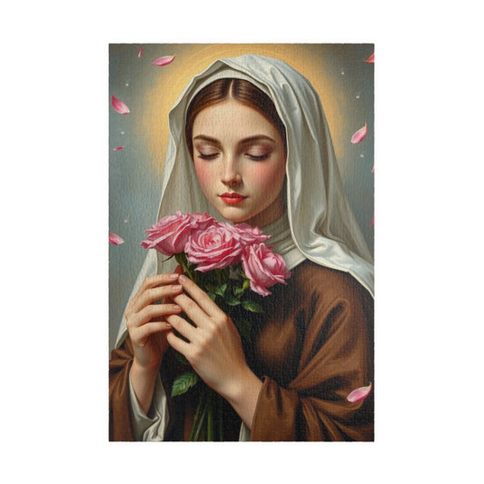Puzzle, Saint Therese of Lisieux Holding Pink Roses, Adult Jigsaw Game, Religious Art, Meditation Activity, Christian Gift, Holiday Present 1014 pcs (Vertical) Puzzle The Puzzle Chest