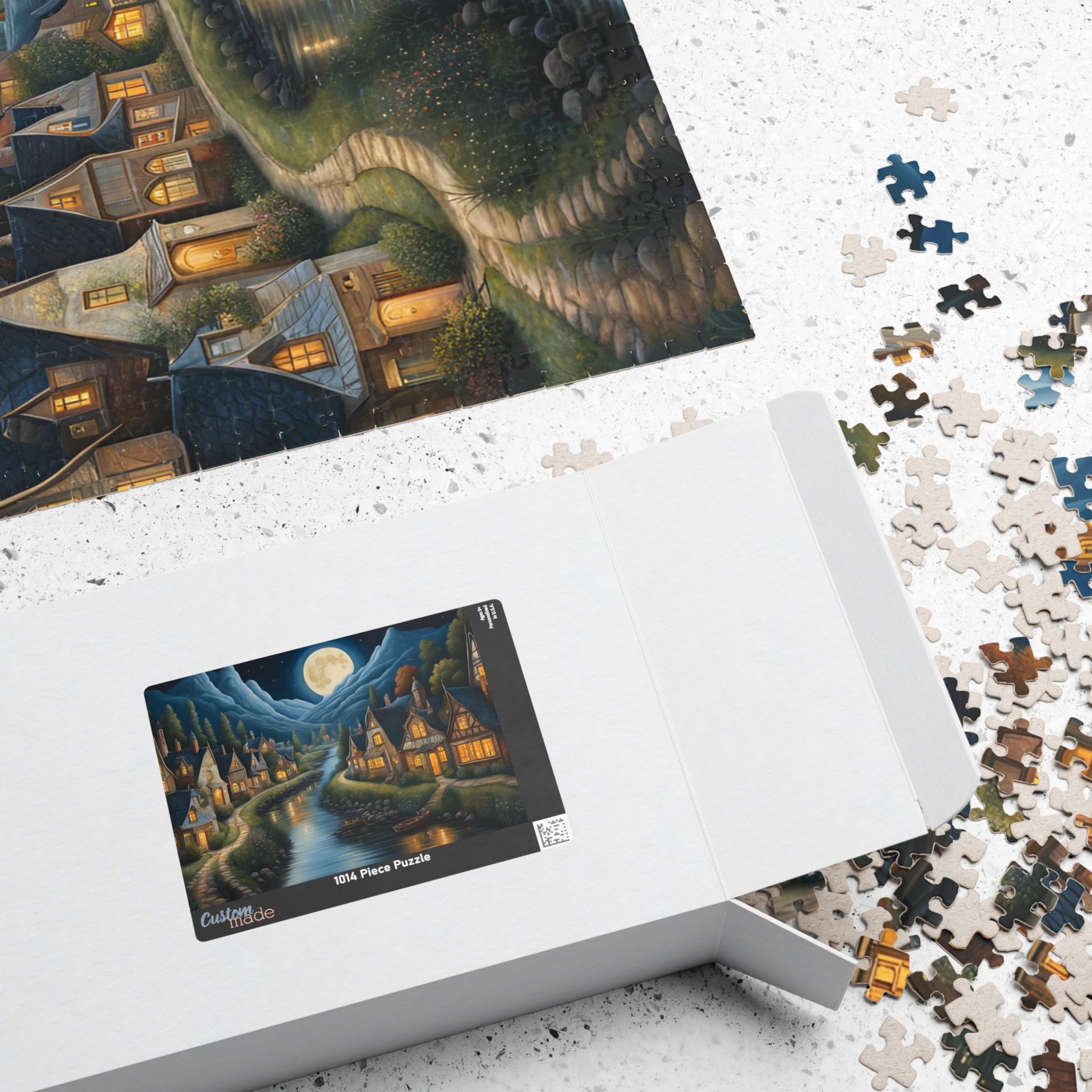 Nordic Night Village Puzzle, Serene Moonlit River Landscape, Cozy Scandinavian River Town Jigsaw Game, Mindfulness Gift for Puzzle Lover The Puzzle Chest