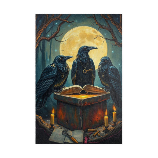 Ravens Court Jigsaw Puzzle for Adult Gothic Art Puzzle Lover, Mystical Dark Fantasy Game, Halloween Gift for Friend, Mindful Brain Teaser