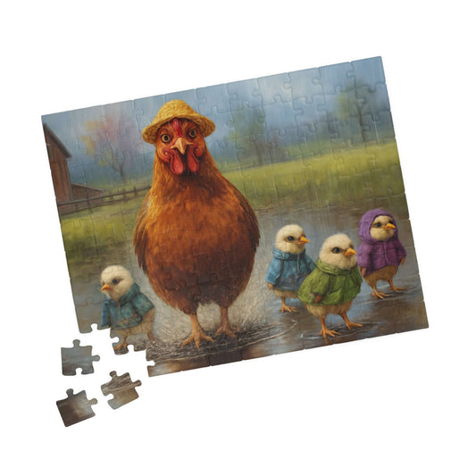 Mud Puddle Mischief Jigsaw Puzzle - Rainy Day Chicken Scene, Fun Family Game, Puzzle Lover Gift, Cozy Night In Activity, Farm Nature Theme Puzzle The Puzzle Chest