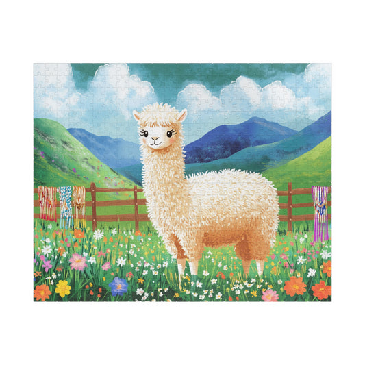 Alpaca in Flower Meadow Puzzle | Scenic Mountain Jigsaw Puzzle The Puzzle Chest