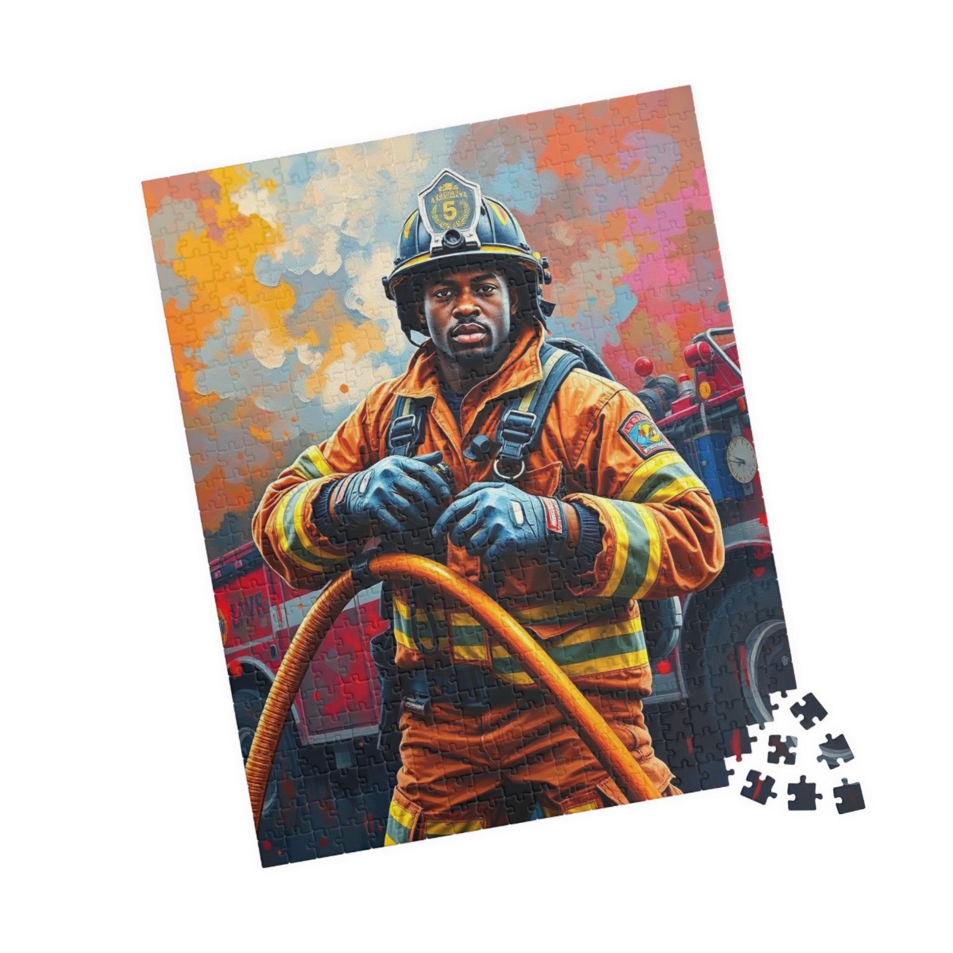 Afrocentric Firefighter Puzzle, African American Man Inspirational Black Art Jigsaw Game, Puzzle Lover Holiday Gift, Family Bonding Activity Puzzle The Puzzle Chest