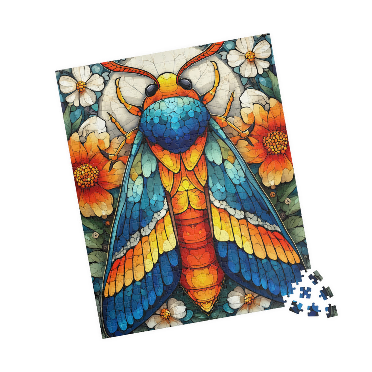 Colorful Moth Illustration Puzzle | 110-1014 Piece Stained Glass Style Jigsaw 520 pcs (Vertical) Puzzle The Puzzle Chest