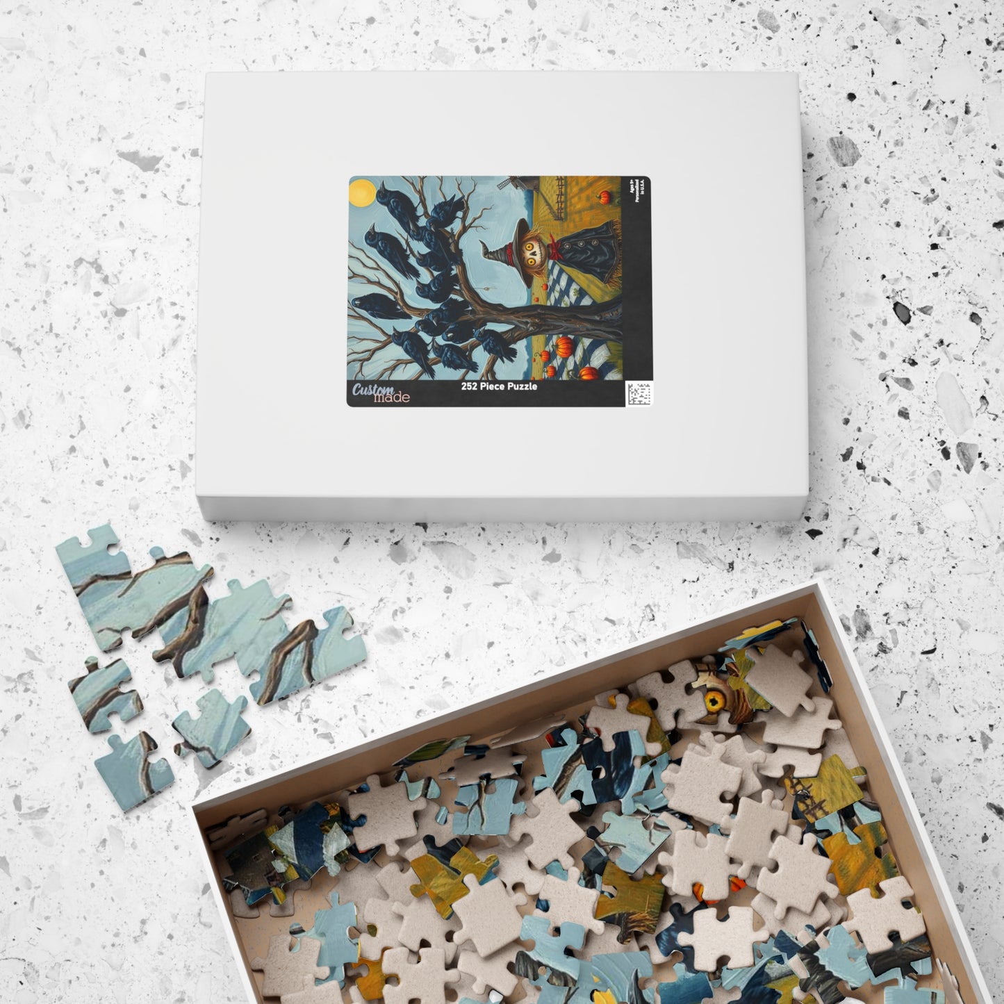 Feathered Frenzy Jigsaw Puzzle - Scarecrow and Crows, Halloween Fun Family or Solo Activity, Fall Holiday Birthday Gift for Puzzle Lover