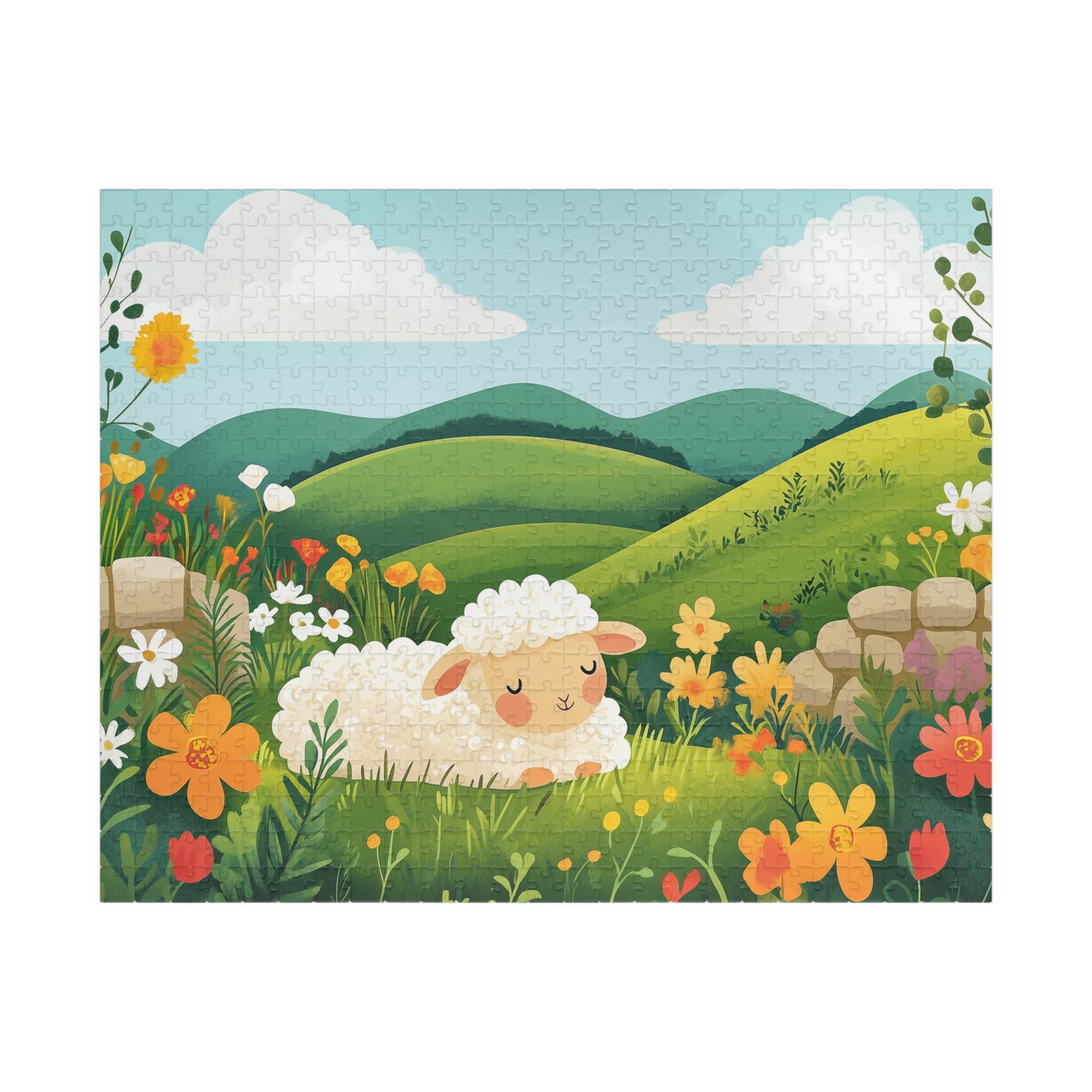 Sleeping Lamb Meadow Puzzle | Cute Sheep Jigsaw Puzzle, Spring Floral Scene Puzzle The Puzzle Chest