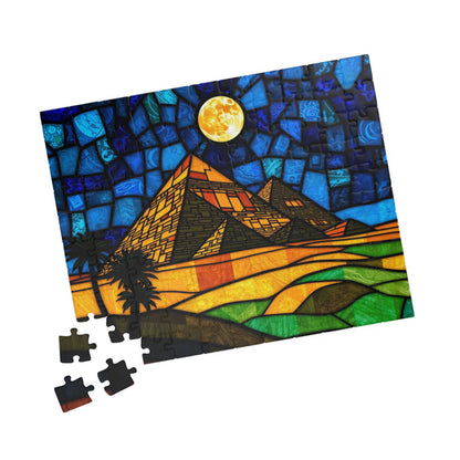 Stained Glass Pyramids of Giza Jigsaw Puzzle, Mosaic Style Starry Night, 110 252 520 1014-Piece, Egyptian Travel Hobby, Puzzle Lover Gift Puzzle The Puzzle Chest
