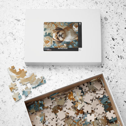 Jigsaw Puzzle - William Morris-Inspired Design with Shih Tzu and Peonies, 110, 252, 520, 1014-piece, Mind Teaser Brain Game Family Fun, Gift
