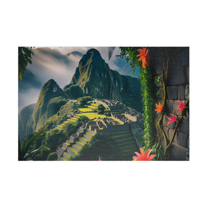 Machu Picchu Historic Landmark Puzzle, Jungle Vines Tropical Flowers, South American Travel Jigsaw Game, Nature Inspired Puzzle Lover Gift 1014 pcs (Horizontal) Puzzle The Puzzle Chest