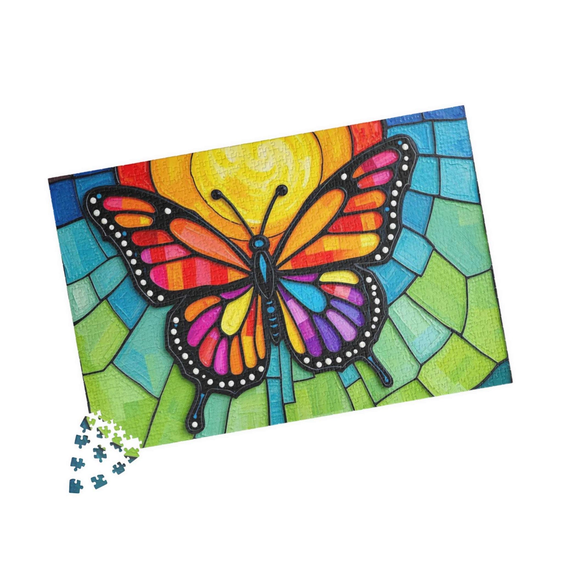 Multicolored Wings Butterfly Puzzle, Stained Glass Style 110-1014 Piece Jigsaw Game, Mindfulness Activity, Family Fun, Holiday Birthday Gift