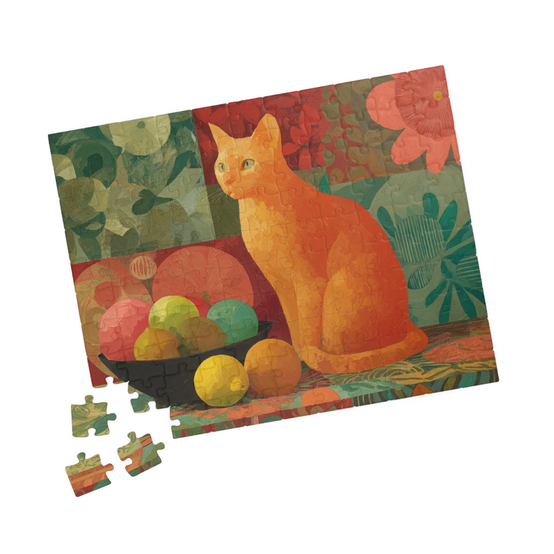 The Cat and the Fruit Bowl – Still Life Art Jigsaw Puzzle, Animal Theme Fauvist Cat Puzzle, Matisse-Inspired 110 pcs (Horizontal) Puzzle The Puzzle Chest