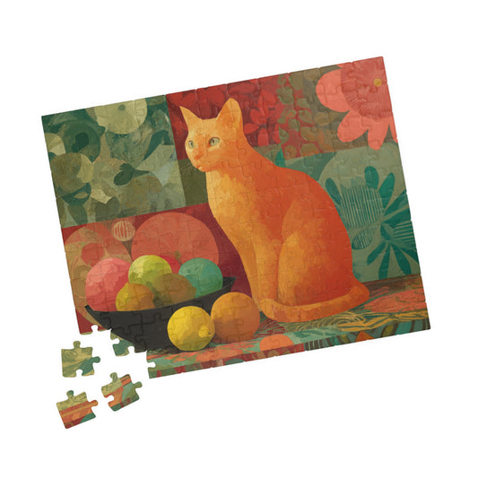 The Cat and the Fruit Bowl – Still Life Art Jigsaw Puzzle, Animal Theme Fauvist Cat Puzzle, Matisse-Inspired 110 pcs (Horizontal) Puzzle The Puzzle Chest