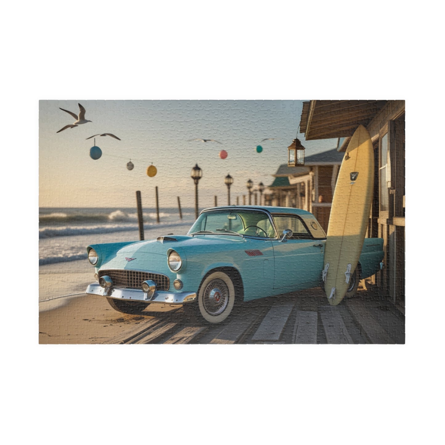 Vintage Car Jigsaw Puzzle - Classic 1955 Thunderbird | Retro Auto Beach Scene 1014 pcs (Horizontal) Puzzle The Puzzle Chest