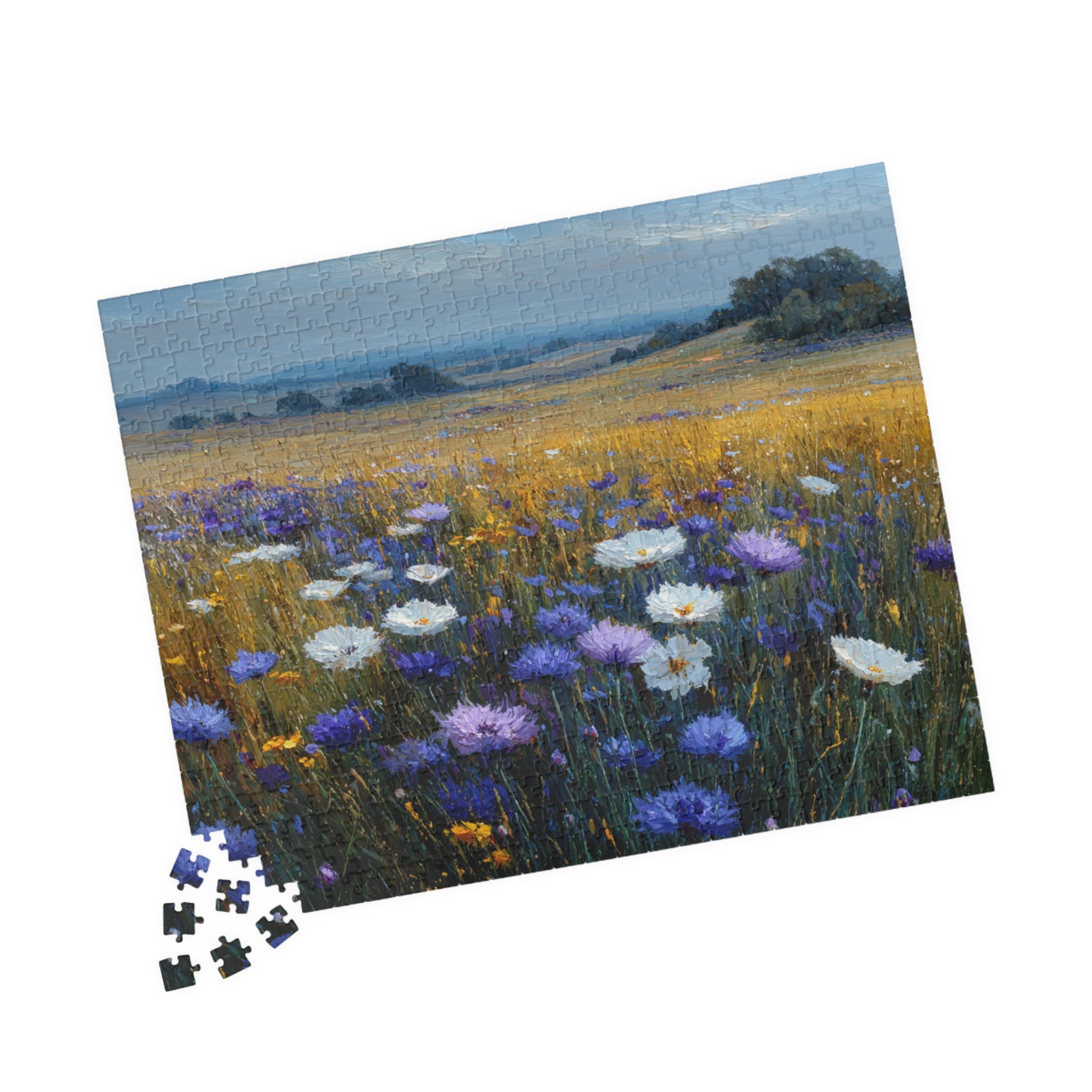 Late Summer Wildflower Jigsaw Puzzle – Calm Blue and Lavender Countryside, Nature Inspired Floral Landscape 520 pcs (Horizontal) Puzzle The Puzzle Chest