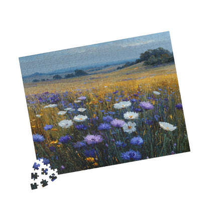 Late Summer Wildflower Jigsaw Puzzle – Calm Blue and Lavender Countryside, Nature Inspired Floral Landscape 520 pcs (Horizontal) Puzzle The Puzzle Chest