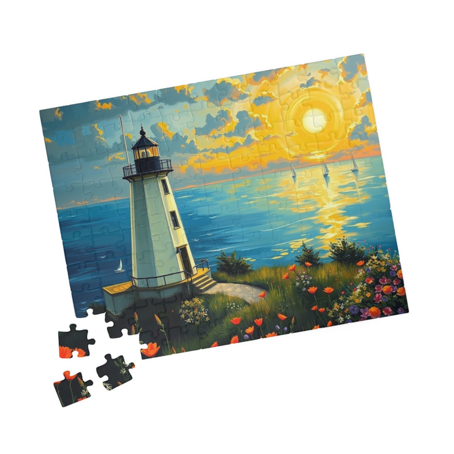 Lighthouse Sunset Seascape Puzzle | Scenic Jigsaw Puzzle 110 pcs (Horizontal) Puzzle The Puzzle Chest