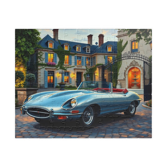 Vintage Car Puzzle for Adults, Classic 1962 Jaguar on a Cobblestone Driveway, Retro Vehicle Jigsaw Game, Puzzle Lover Gift for Him 110 pcs (Horizontal) Puzzle The Puzzle Chest