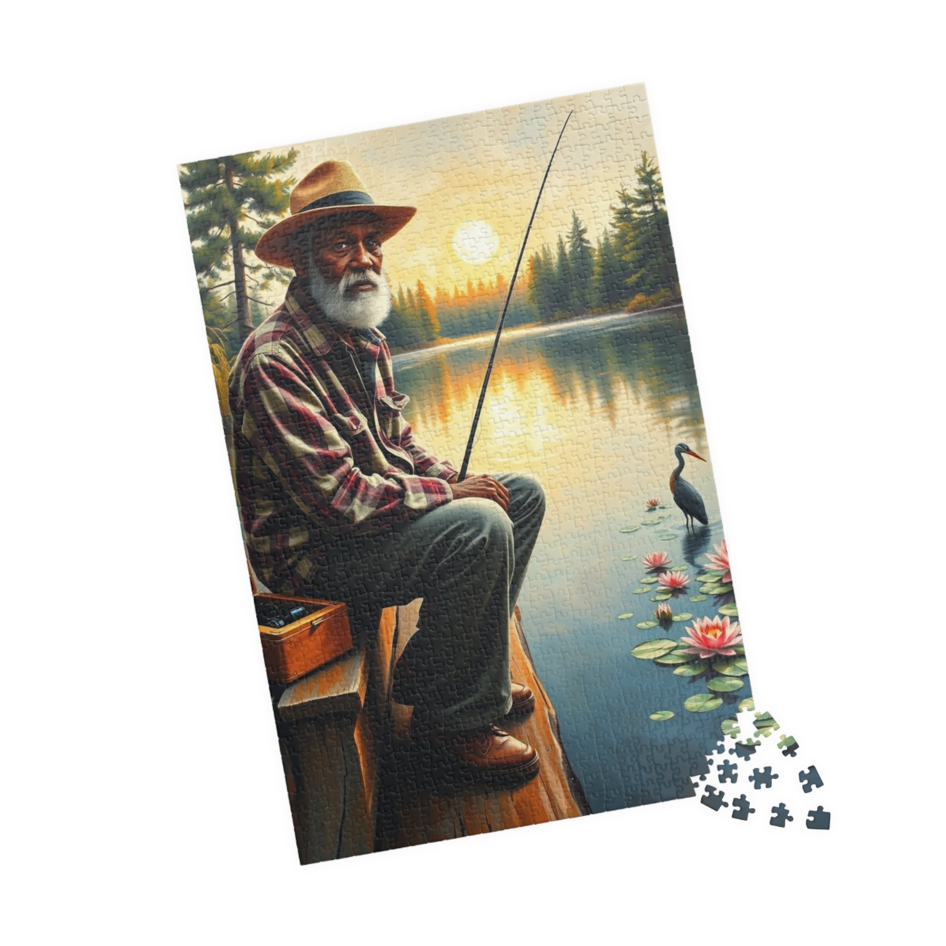 Fishing Scene Jigsaw Puzzle - African American Man, Nature Lover Afrocentric Black Art Gift, Creative Hobby, Family Fun, Father's Day Puzzle The Puzzle Chest