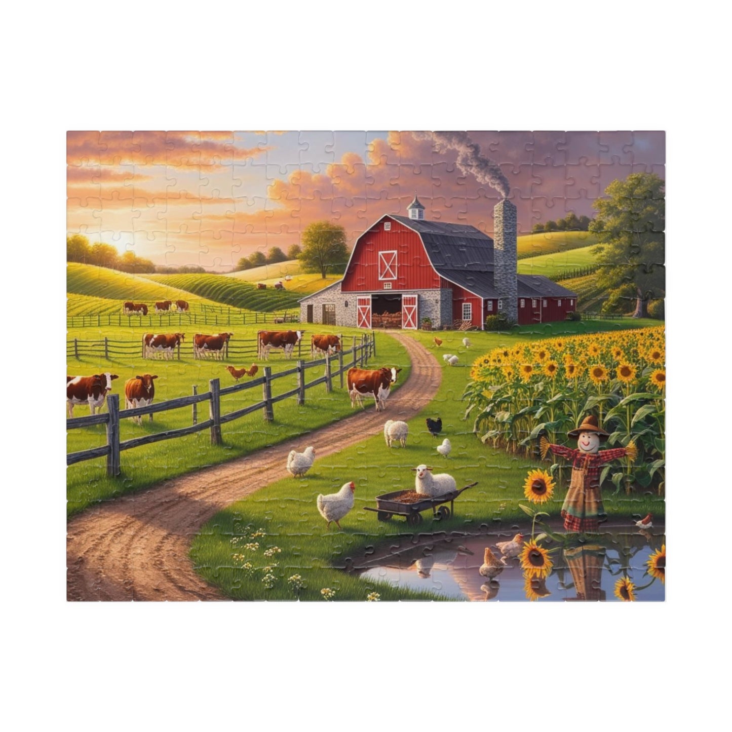 Serene Countryside Farm Puzzle, Family Fun Activity, Relaxing Gift for Puzzle Lovers, Cozy Fall Home Decor, Farmhouse Theme, Leisure Time 252 pcs (Horizontal) Puzzle The Puzzle Chest