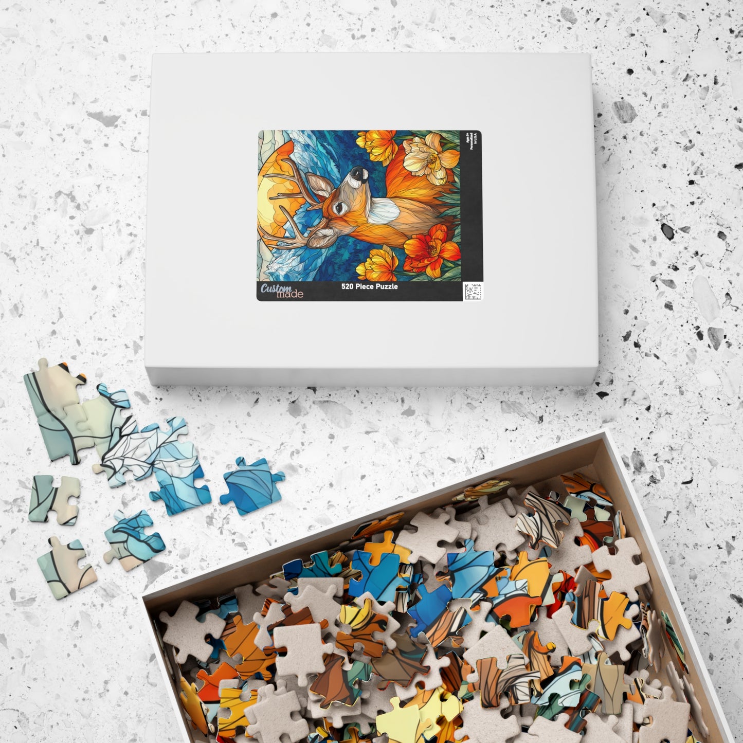 Stained Glass Deer Puzzle — Scenic Mountain & Wildflower Jigsaw (110–1014 pcs) Puzzle The Puzzle Chest
