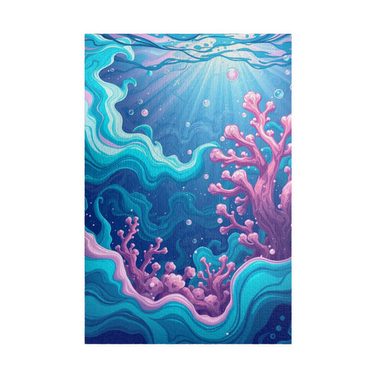 Abstract Underwater Scene Puzzle, Teal Aqua Pink Waves Coral Bubbles Light Beams Jigsaw Game, Family Fun Activity 1014 pcs (Vertical) Puzzle The Puzzle Chest