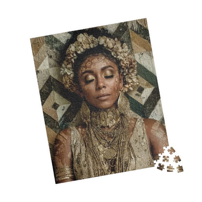 Afrocentric Black Art Jigsaw Puzzle - Melanin African American Beauty with Crown and Geometric Patterns 520 pcs (Vertical) Puzzle The Puzzle Chest