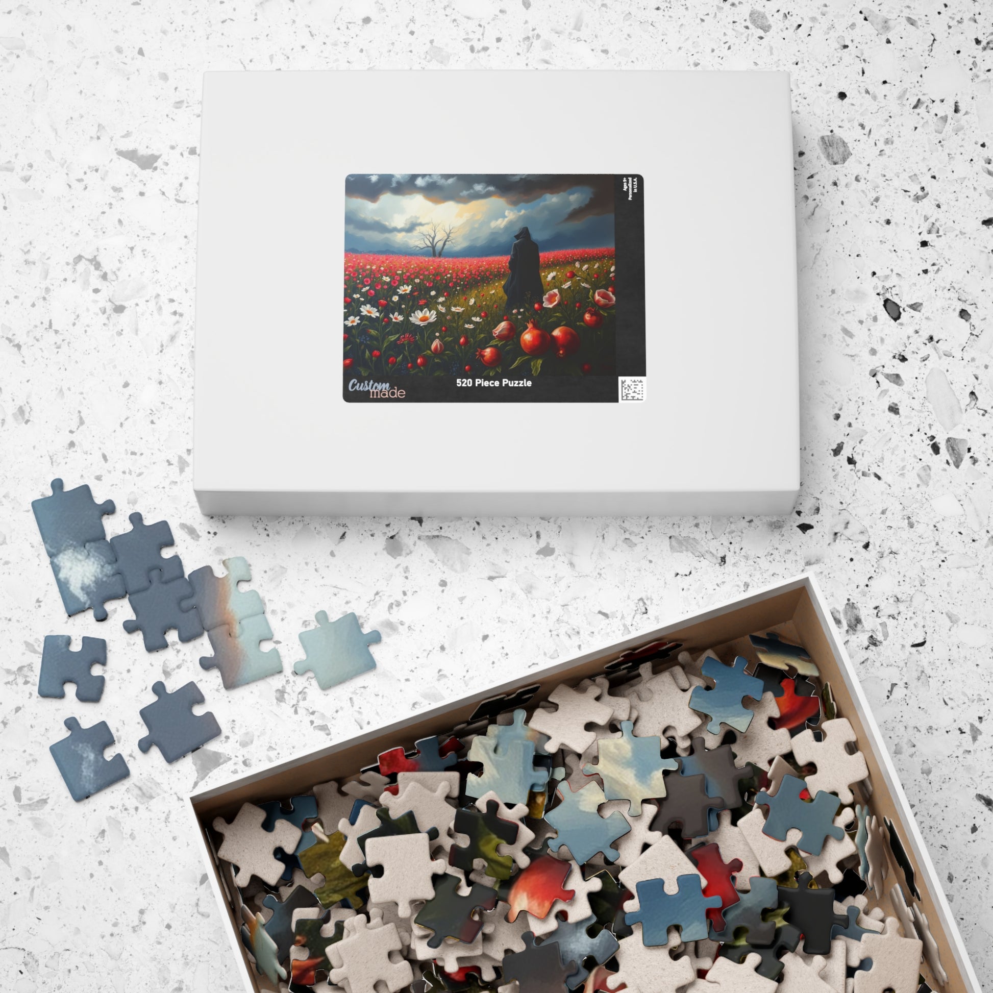 Gothic Jigsaw Puzzle, Lone Dark Figure in Blooming Flower Field, Challenging Puzzle for Adult, Artistic Activity Mindfulness Gift for Friend The Puzzle Chest