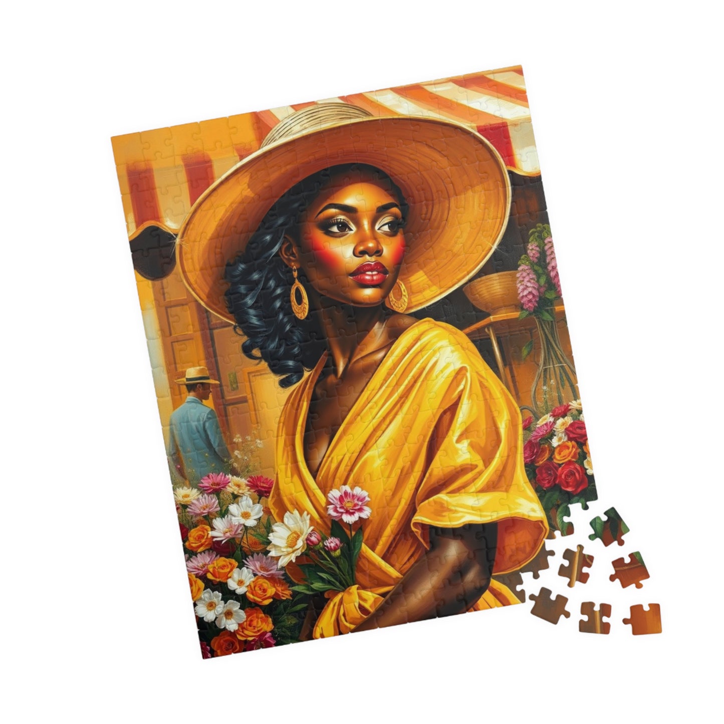 Colorful African American Puzzle Art - Beautiful Black Woman in Yellow Dress, 110-1014 pieces, Gift for Art Lovers, Home Decor, Puzzle Night Puzzle The Puzzle Chest