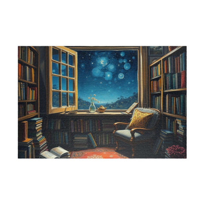 Cozy Library Jigsaw Puzzle - Starry Night Sky, Book Lover Gift, Educational Game, Mindfulness Activity, Literary Scene, Ideal for Family Fun 1014 pcs (Horizontal) Puzzle The Puzzle Chest