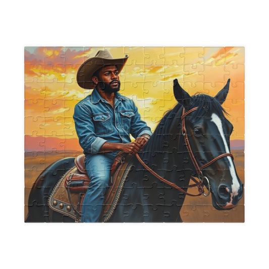 Black Art Jigsaw Puzzle - Black Man Riding a Horse, African American Puzzle, Fun Family Activity, Relaxation Game for Black People, Cowboy