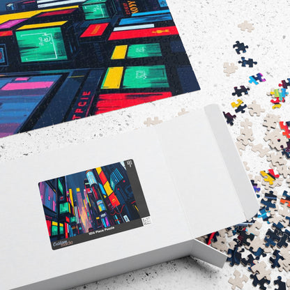 Neon City Abstract Puzzle, Urban Skyline Jigsaw Mindful Game for Adults Puzzle The Puzzle Chest