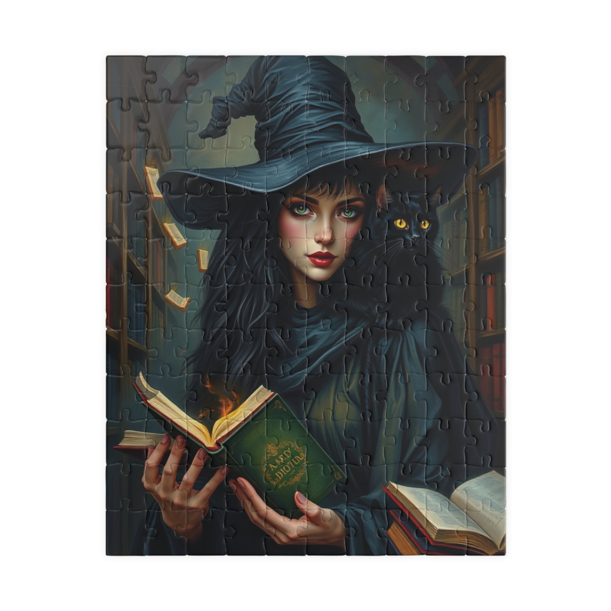 Gothic Witch Puzzle, 110, 252, 520, 1014-Piece Black Cat Dark Library Jigsaw Game for Adults, Halloween Decor, Unique Gift, Witchcraft Art 110 pcs (Vertical) Puzzle The Puzzle Chest