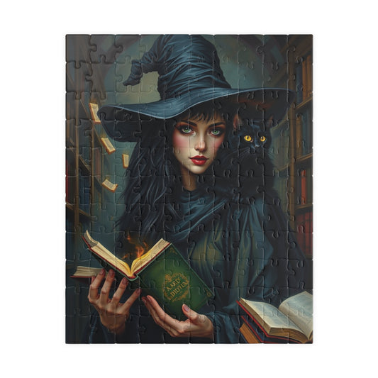 Gothic Witch Puzzle, 110, 252, 520, 1014-Piece Black Cat Dark Library Jigsaw Game for Adults, Halloween Decor, Unique Gift, Witchcraft Art 110 pcs (Vertical) Puzzle The Puzzle Chest
