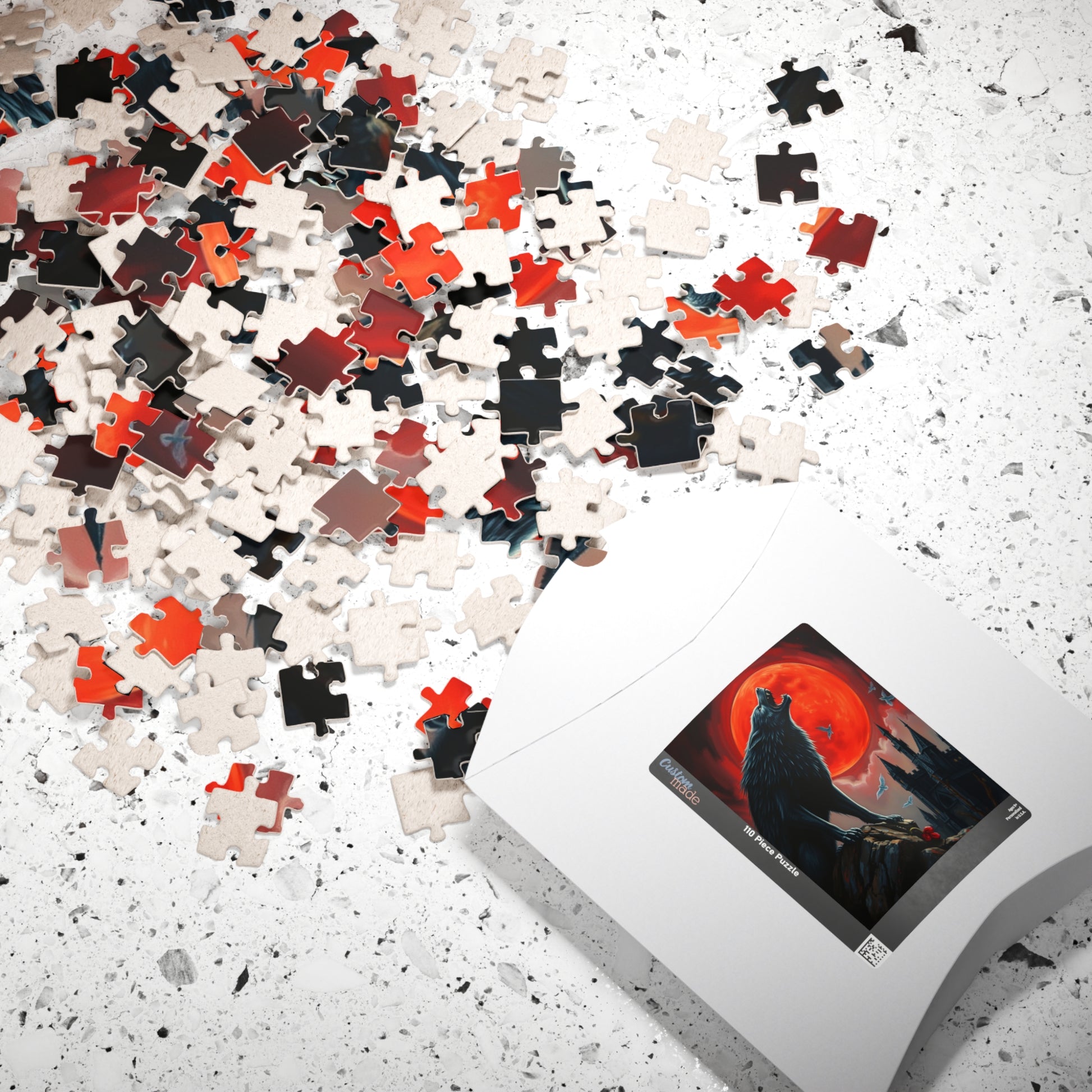 Gothic Wolf Jigsaw Puzzle, Howling at Blood Moon Mysterious Scene, Gift for Wolf Lovers, Spooky Night Entertainment, Solo Fun, Brain Teaser Puzzle The Puzzle Chest