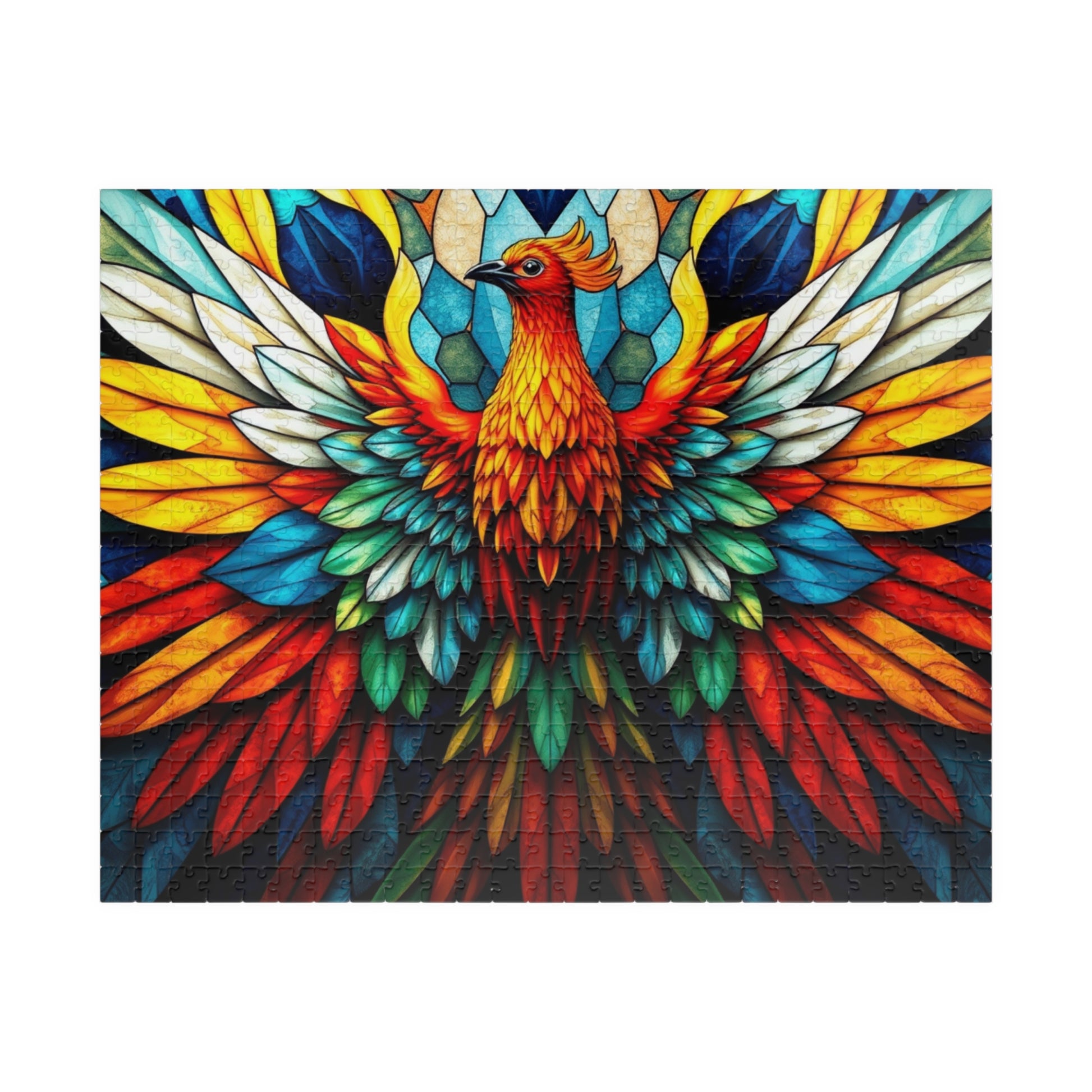 Abstract Phoenix Rising Jigsaw Puzzle (110, 252, 520, 1014-Piece), Kaleidoscopic Firebird Colorful Wings, Puzzle Lover Gift, Brain Teaser 520 pcs (Horizontal) Puzzle The Puzzle Chest
