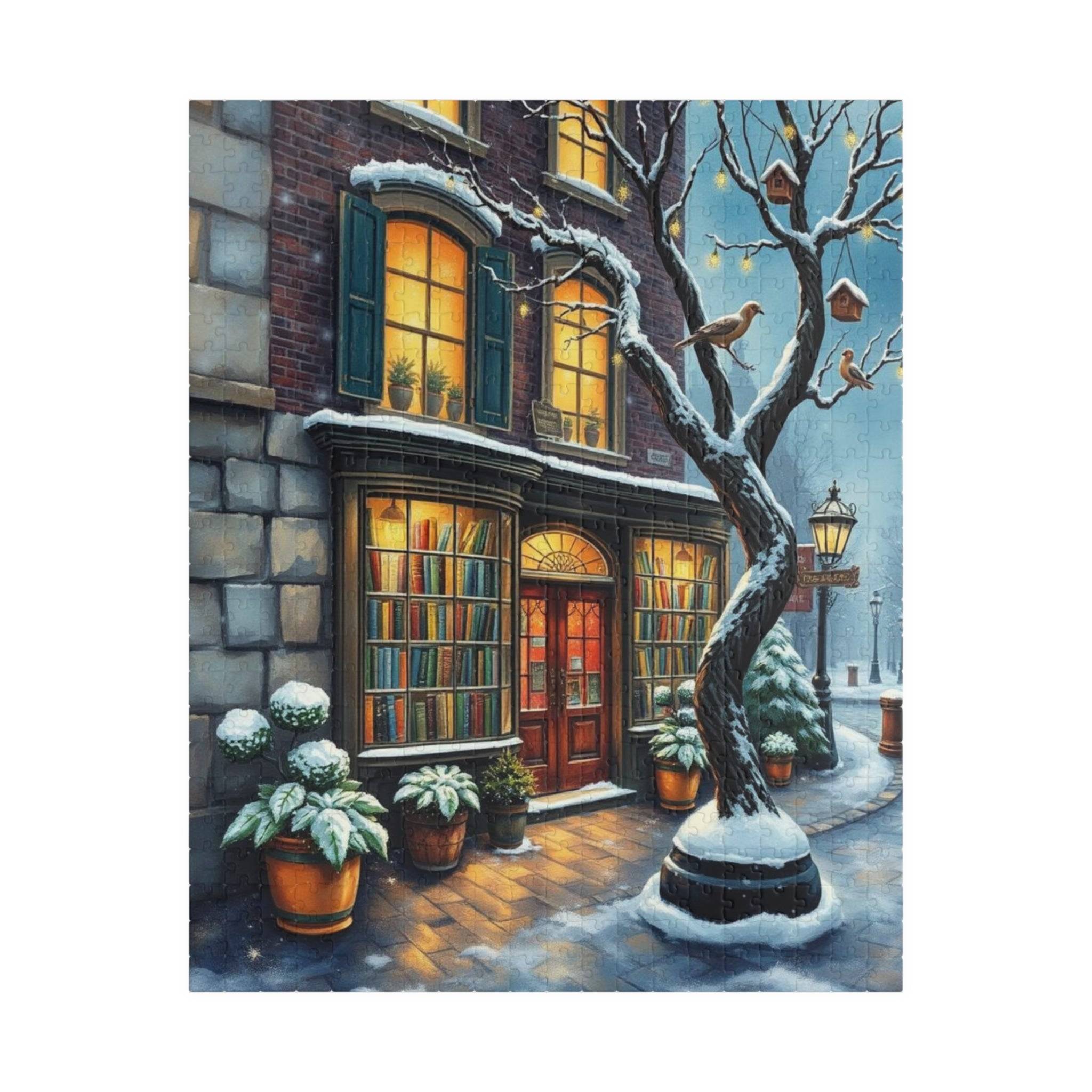 Winter Glow Old World Bookstore Jigsaw Puzzle - Snowy Bookshop Puzzle The Puzzle Chest