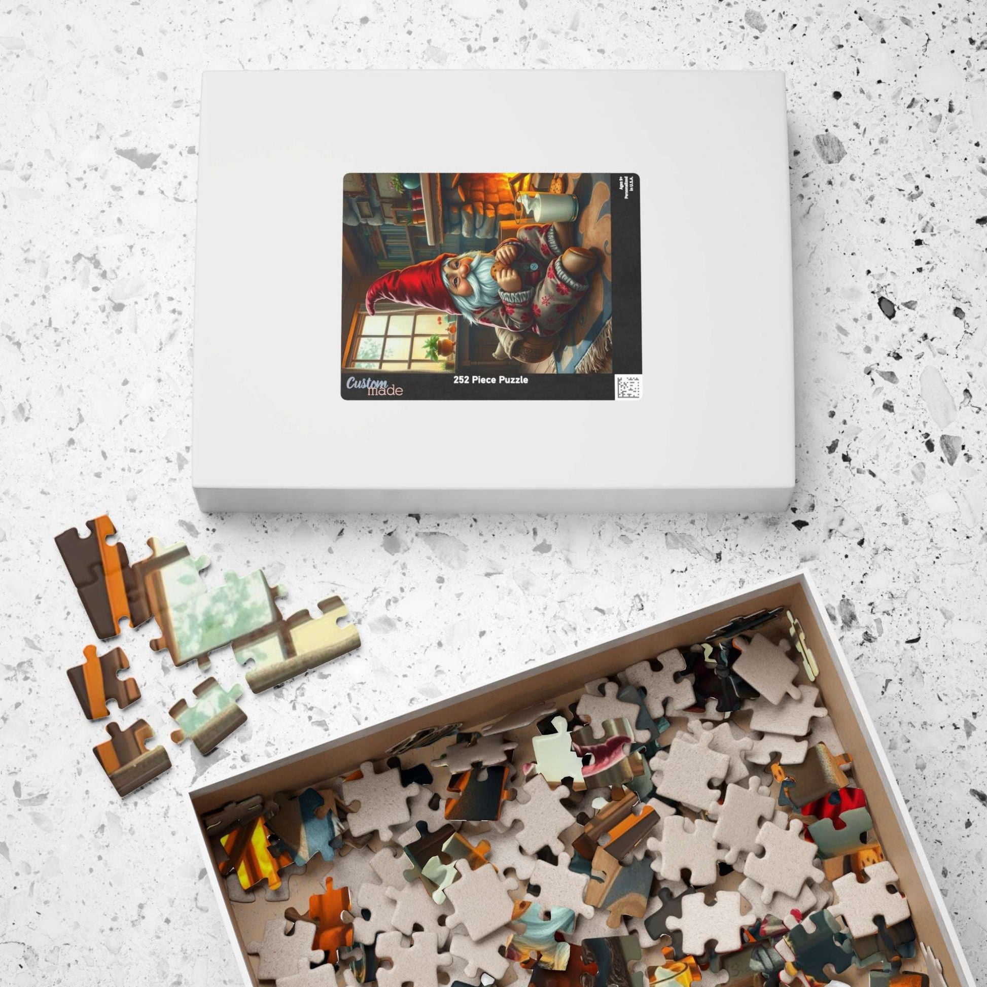 Gnome Pajama Snack – Cozy Cottage Fireplace Milk and Cookies Jigsaw Puzzle Puzzle The Puzzle Chest