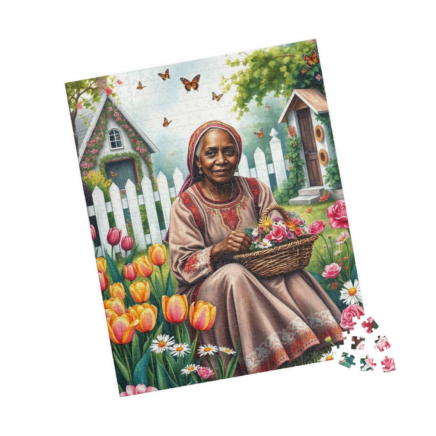 Garden Delight Jigsaw Puzzle - Black Woman Art, Nature-themed Afrocentric Game 520 pcs (Vertical) Puzzle The Puzzle Chest