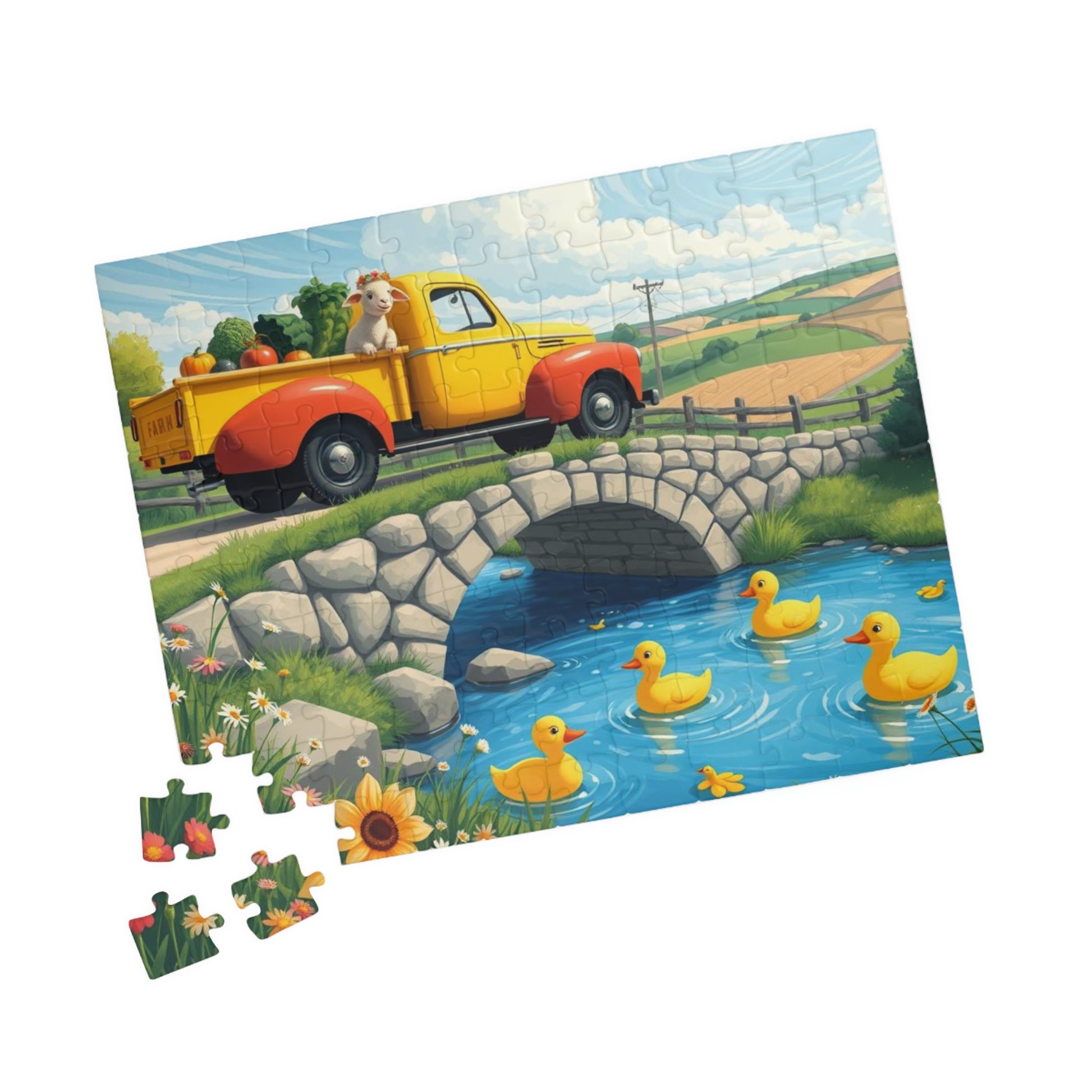 Vintage Farm Truck Duck Pond Jigsaw Puzzle — 110–1014 Piece Puzzle for Families & Kids 110 pcs (Horizontal) Puzzle The Puzzle Chest