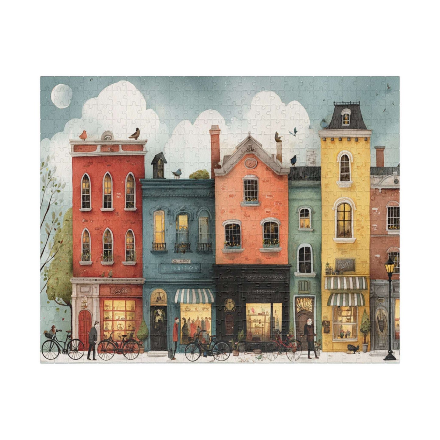 Colorful Townhouse Street Illustration Jigsaw Puzzle
