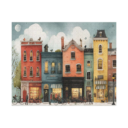 Colorful Townhouse Street Illustration Jigsaw Puzzle