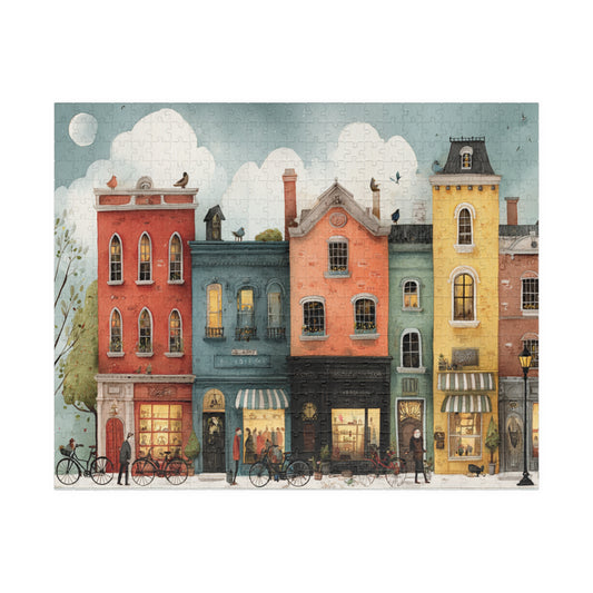 Colorful Townhouse Street Illustration Jigsaw Puzzle