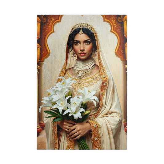 Middle Eastern Bride Puzzle with Gold Ivory Kaftan and Lanterns, Family Friendly Wedding Jigsaw Game, Mindful Activity, Puzzle Lover Gift 1014 pcs (Vertical) Puzzle The Puzzle Chest