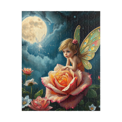 Fairy and Rose Jigsaw Puzzle, Fairy Perched on Dew-Covered Rose in Moonlit Meadow, Brain Teaser, Fun Family Activity, Fantasy Lover Gift 252 pcs (Vertical) Puzzle The Puzzle Chest