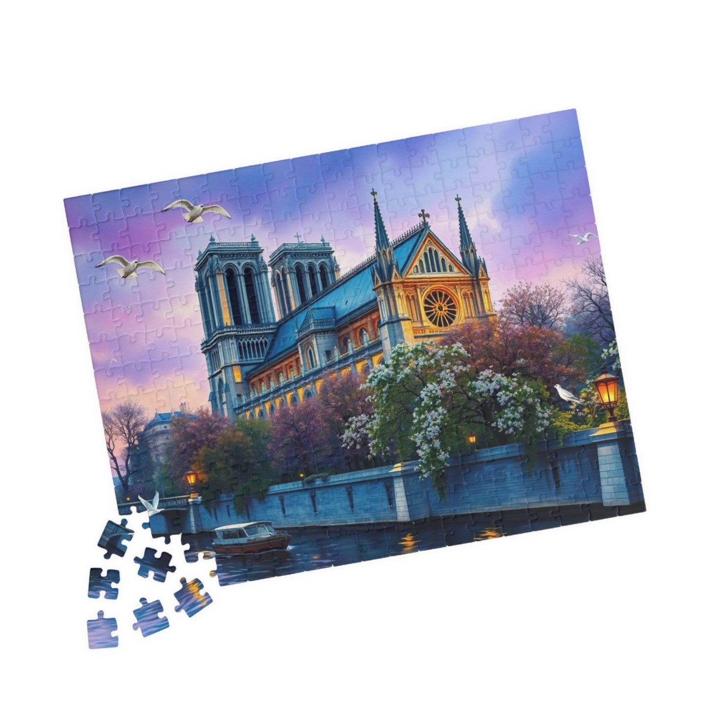 Notre Dame Cathedral Puzzle - Jigsaw of Gothic Church in Paris France, Historic Landmark 252 pcs (Horizontal) Puzzle The Puzzle Chest