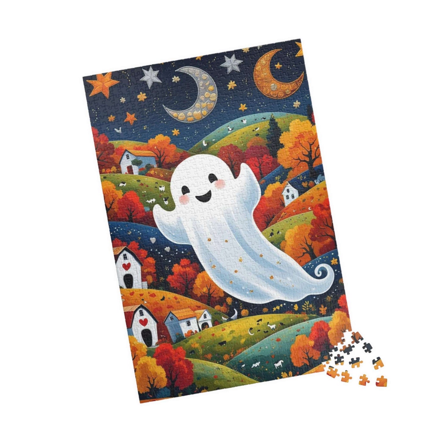 Folk Art Halloween Ghost Jigsaw Puzzle
