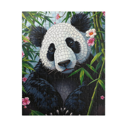 Peaceful Panda Mosaic Puzzle, Artistic Black and White Panda with Bamboo and Flowers Jigsaw Game, Nature Wildlife Theme, Animal Lover Gift 110 pcs (Vertical) Puzzle The Puzzle Chest